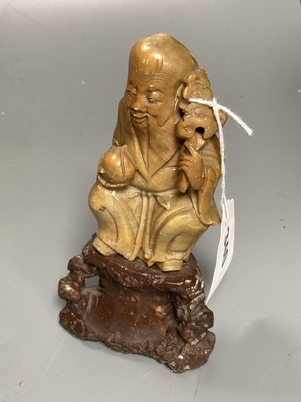 A group of Chinese soapstone, hardstone carvings and wood stands, 19th/20th century